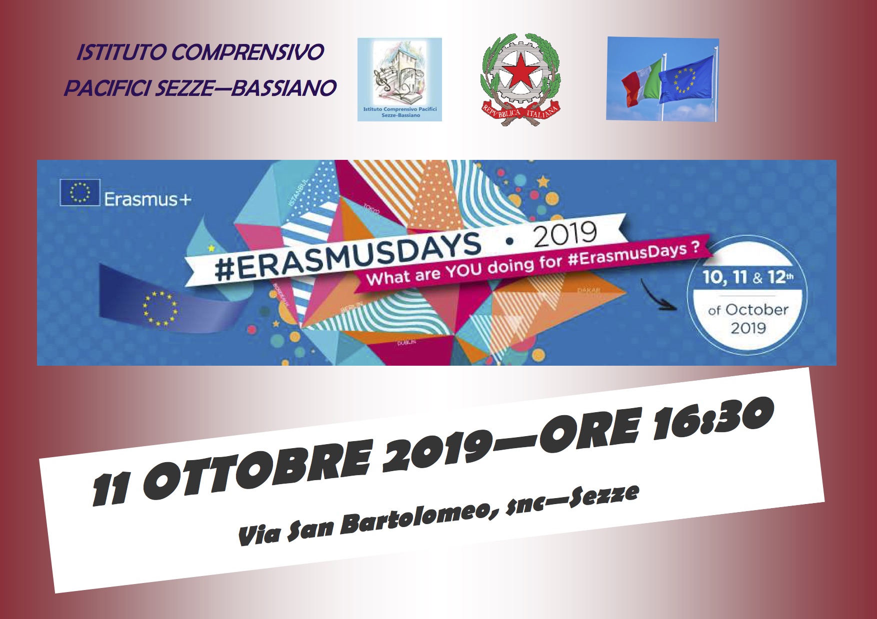 Locandina Erasmus Day, 11-10-2019 ore 16:30